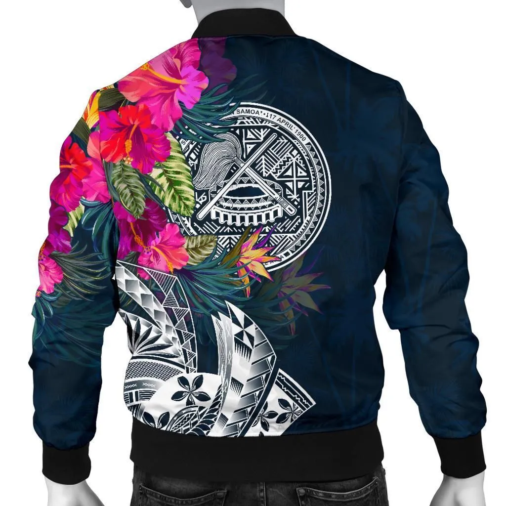 American Samoa Men's Bomber Jacket - Polynesian Hibiscus with Summer Vibes - BN15