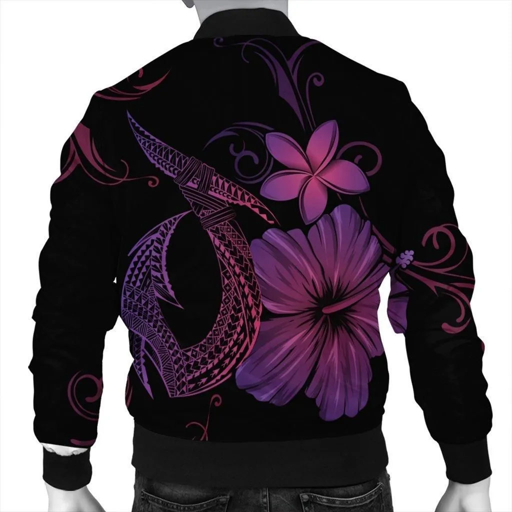 Hawaiian Fish Hook Hibiscus Plumeria Polynesian Bomber Jacket - Pink