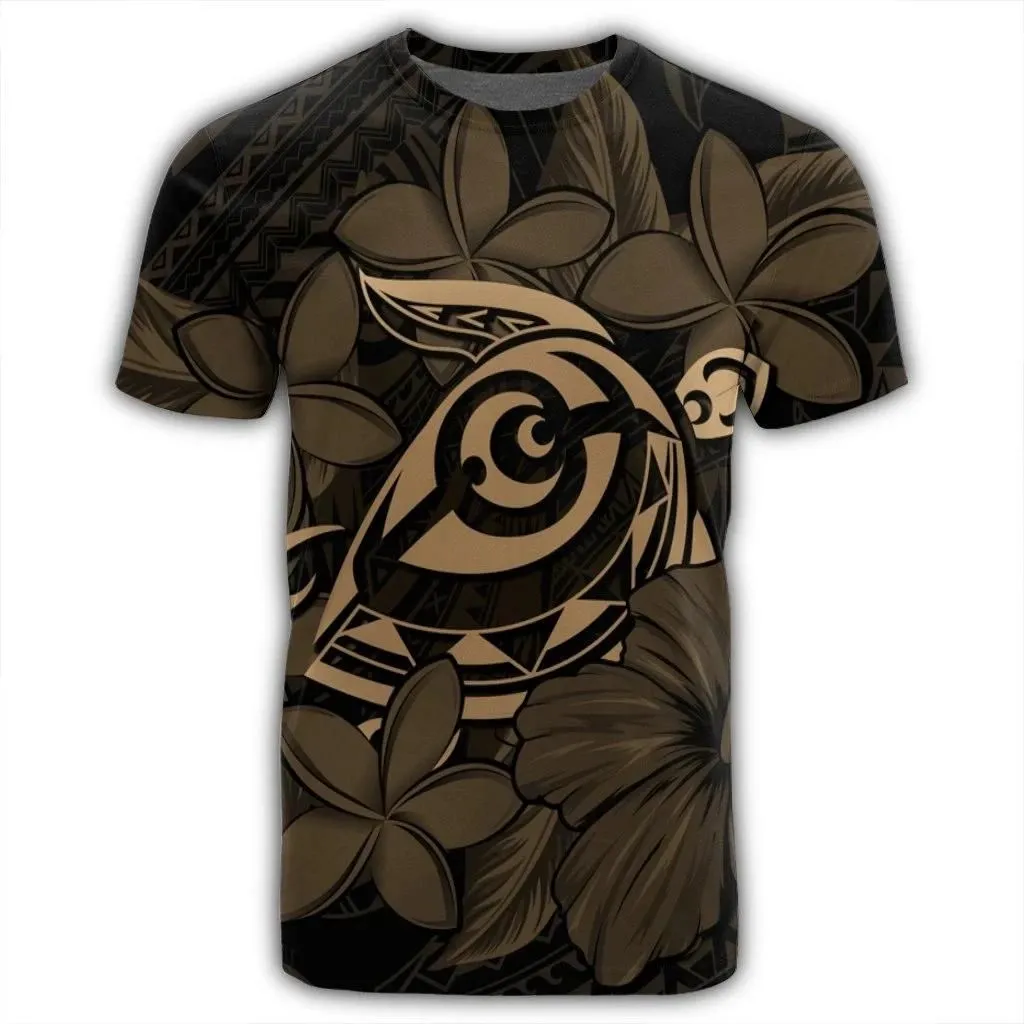 Alohawaii Tee - Hawaiian Turtle Hibiscus Plumeria Kanaka Polynesian T-Shirt Gold - Soft Style - AH - J4R