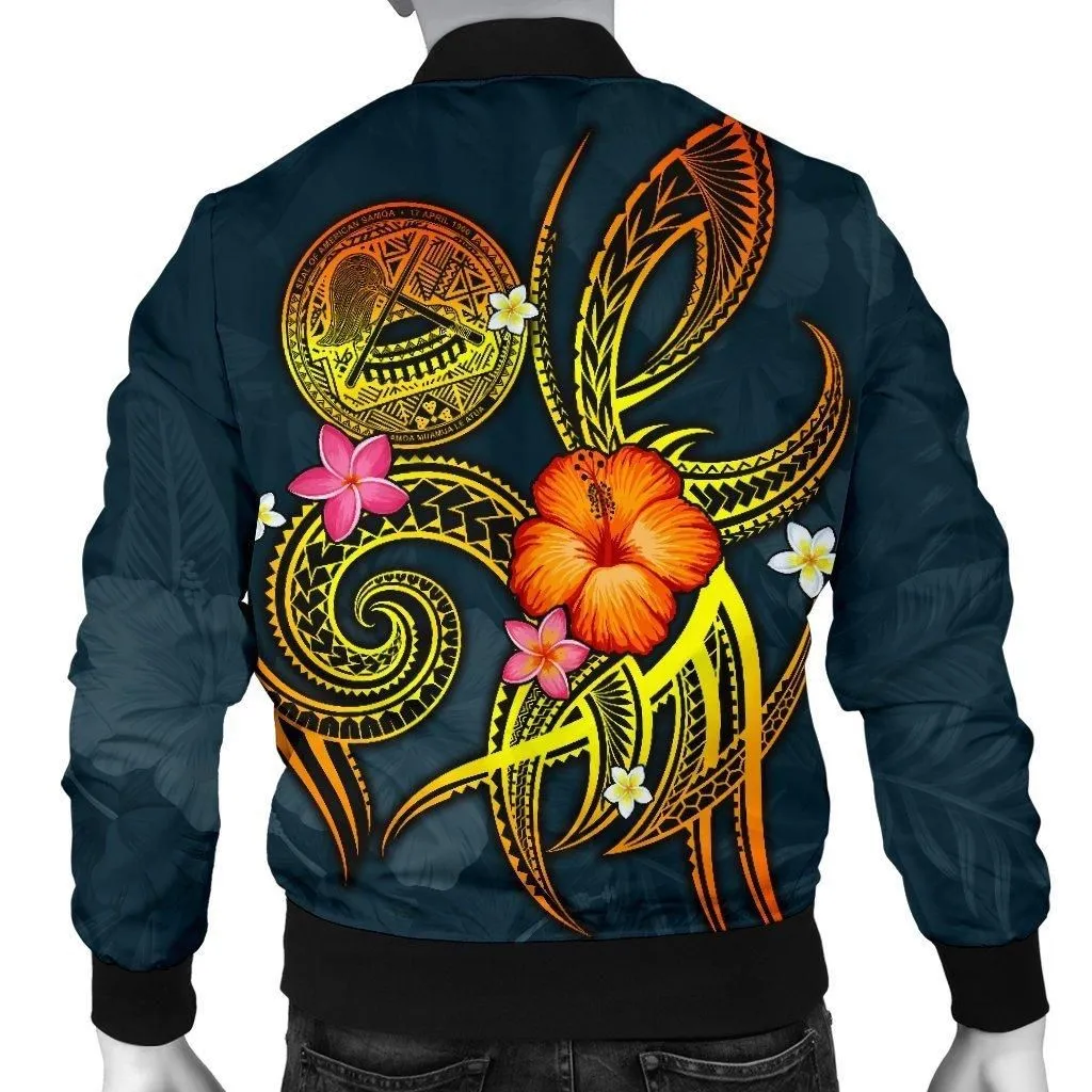 American Samoa Polynesian Mens Bomber Jacket - Legend of American Samoa (Blue)