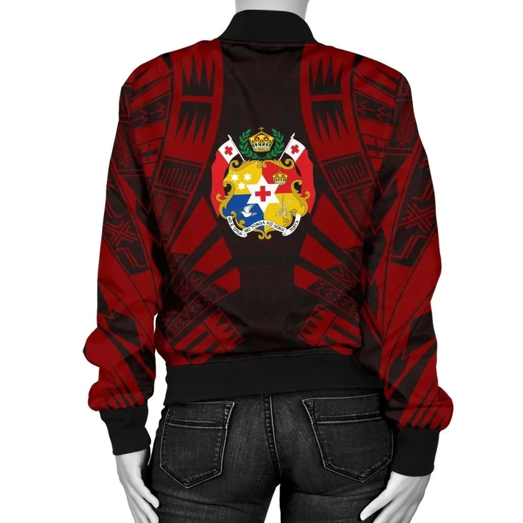 Tonga Women Bomber Jacket - Polynesian Tattoo Red - BN0110