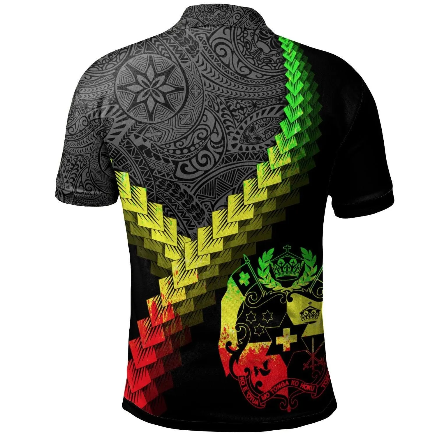 Tonga Polo Shirt - Tonga Coat Of Arms With Polynesian Tattoo Reggae