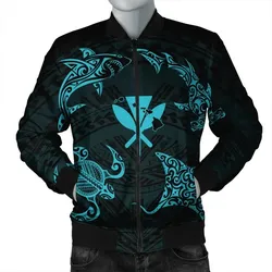 Alohawaii Jacket - Polynesian Turtle Hammerhead Shark Ray Kanaka Hawaii Bomber Jacket Circle Blue - AH - J5R