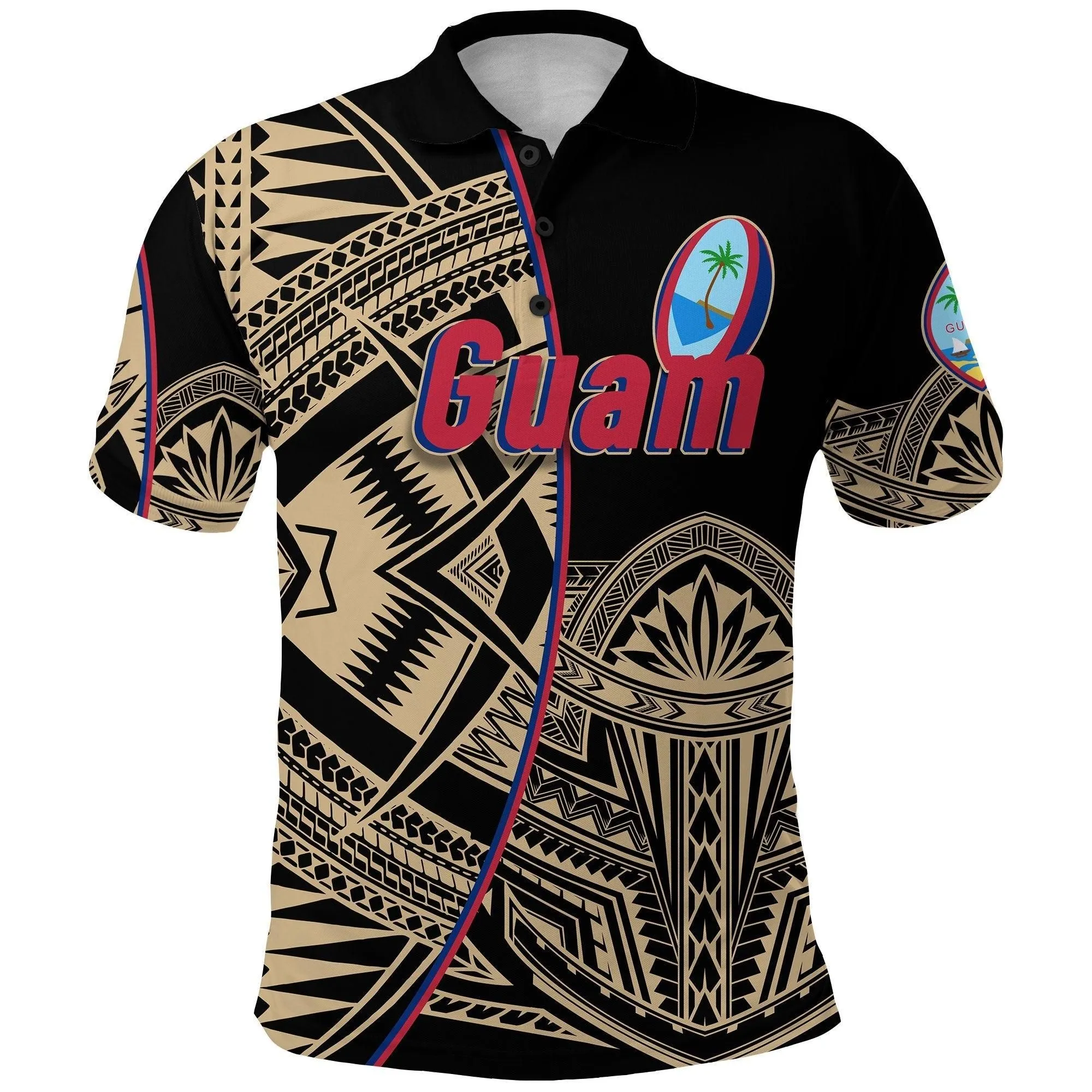 (Custom Personalised) Guam Rugby Polo Shirt Impressive Version Golden - Custom Text and Number