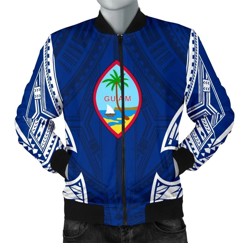 Guam Polynesian Mens Bomber Jacket - Pattern With Seal Blue Version