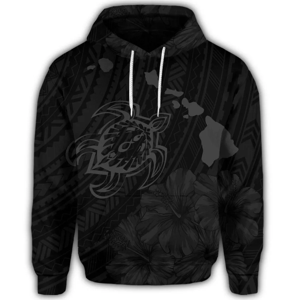 Hawaiian Hibiscus Sea Turtle Swim Polynesian Hoodie - Grey - AH