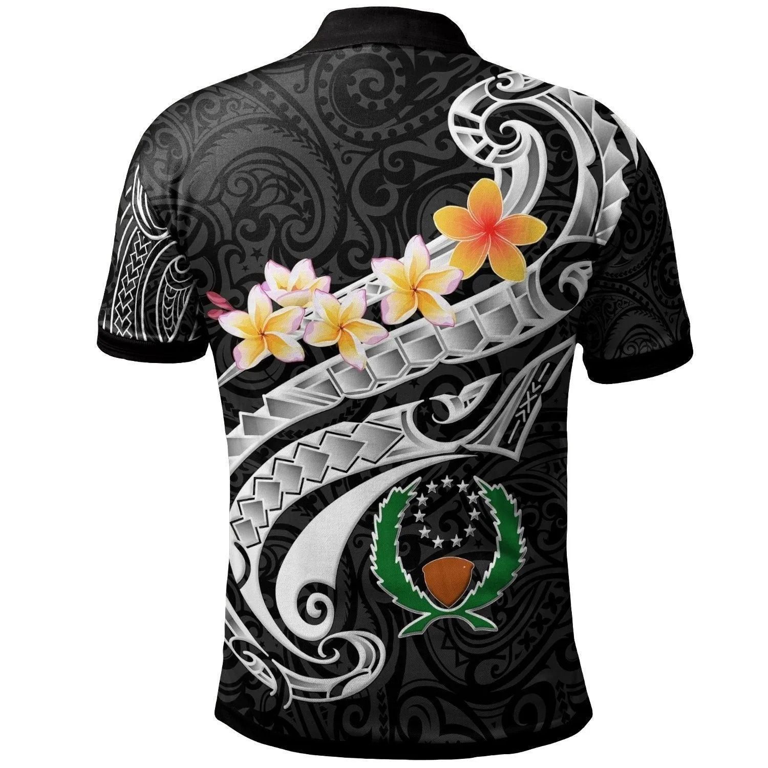 Pohnpei Custom Personalised Polo Shirt - Pohnpei Seal Polynesian Patterns Plumeria Black