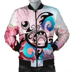 Hawaiian Wave Hibiscus Watercolor Turtle Polynesian Bomber Jacket - AH