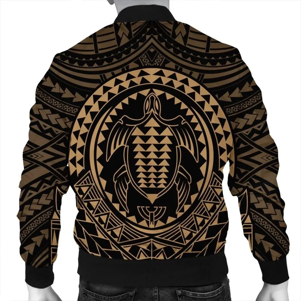 FamilyGaterJacket - Hawaiian Kakau Honu Arc Polynesian Gold Bomber Jacket - AH - JGR