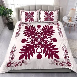 Alohawaii Home Set - Hawaiian Quilt Maui Plant And Hibiscus Pattern Bedding Set - Burgundy White - AH J8