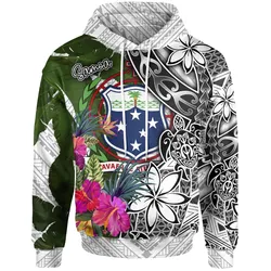 Samoa Hoodie White - Turtle Plumeria Banana Leaf