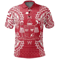 Fiji Polo Shirt - Fiji Coat Of Arms Map Polynesian Tattoo Red White