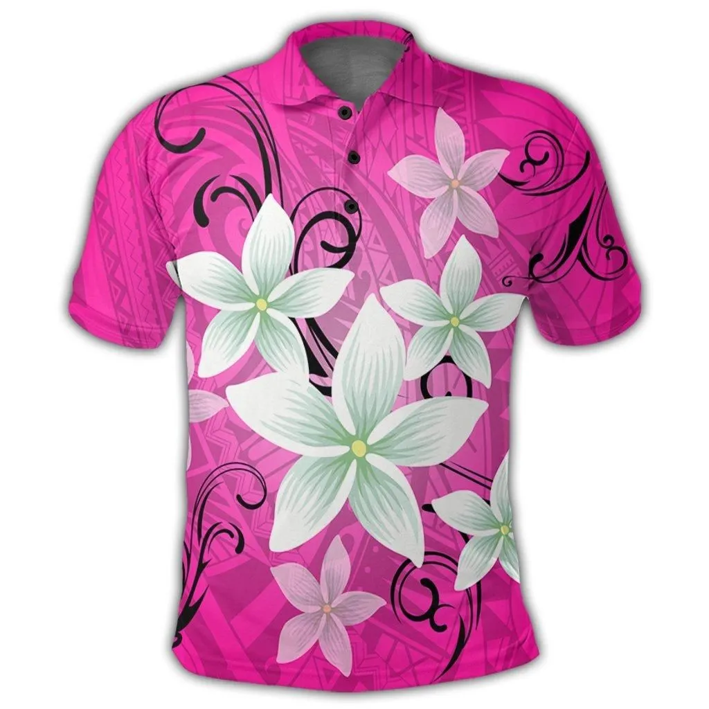 Hawaiian Plumeria Polynesian Polo Shirt - Pink - AH