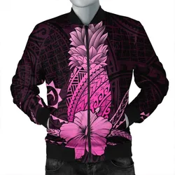 Hawaii Polynesian Pineapple Hibiscus Bomber Jacket - Pink