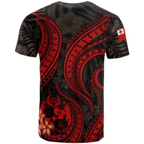 Tonga Polynesian T shirt - Red Plumeria