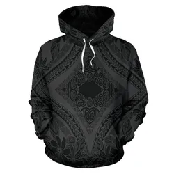 Hawaii Hoodie - Polynesian Plumeria Mix Gray Black Pullover
