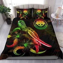 Fedarated States of Micronesia Polynesian Bedding Set - Turtle With Blooming Hibiscus Reggae