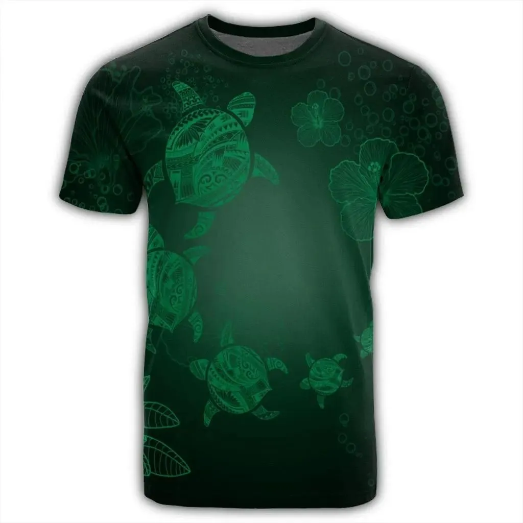 Alohawaii Tee - Hawaiian Plumeria Hibiscus Turtle Under Sea Polynesian T-Shirt Green AH - J7R