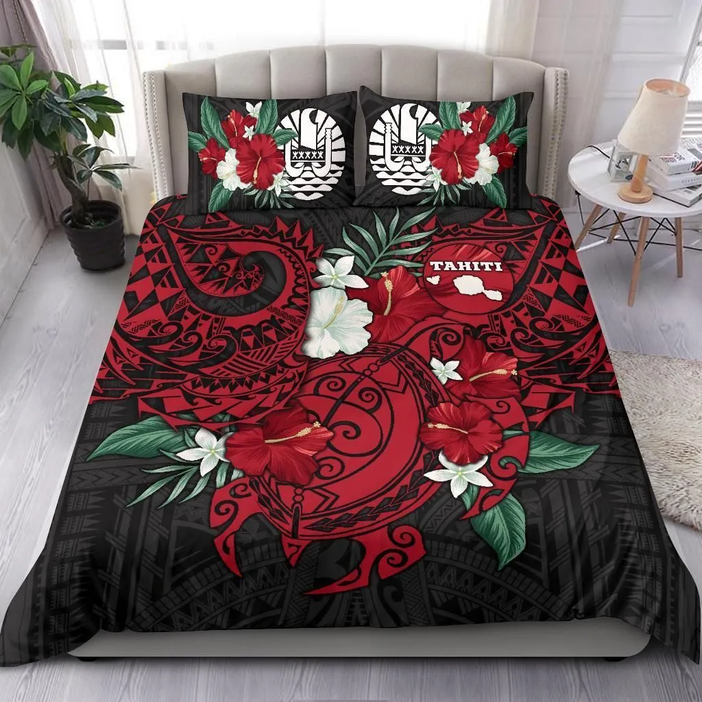 Polynesian Tahiti Duvet Cover Hibiscus Andsea Turtle (Red) Bn Bedding Set Camlifg