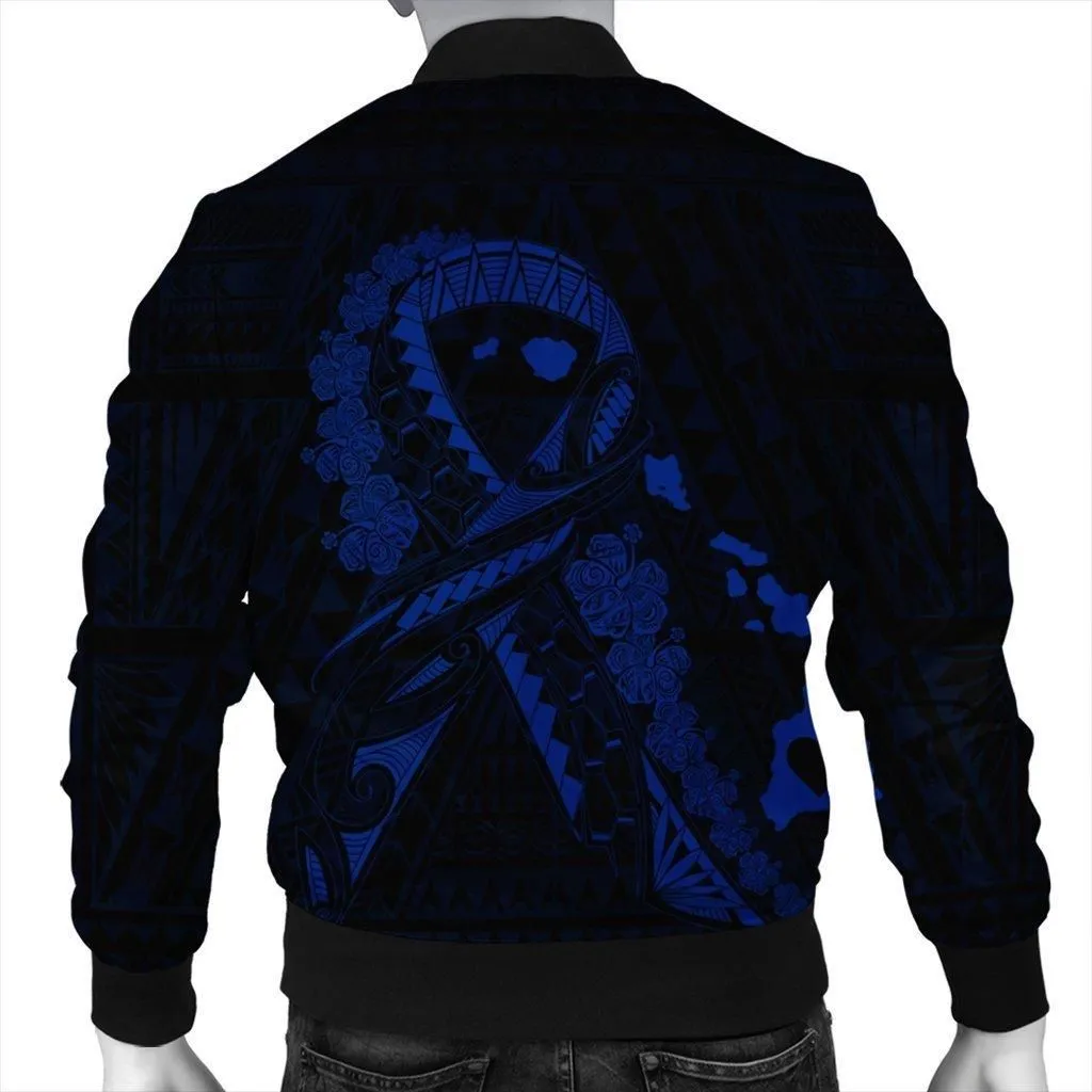 Hawaiian Map Heart Ribbon Cancer Hibiscus Blue Polynesian Bomber Jacket