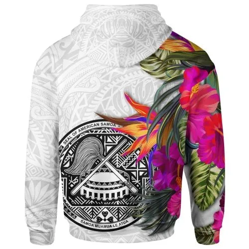 American Samoa Hoodie Hibiscus Polynesian White pattern