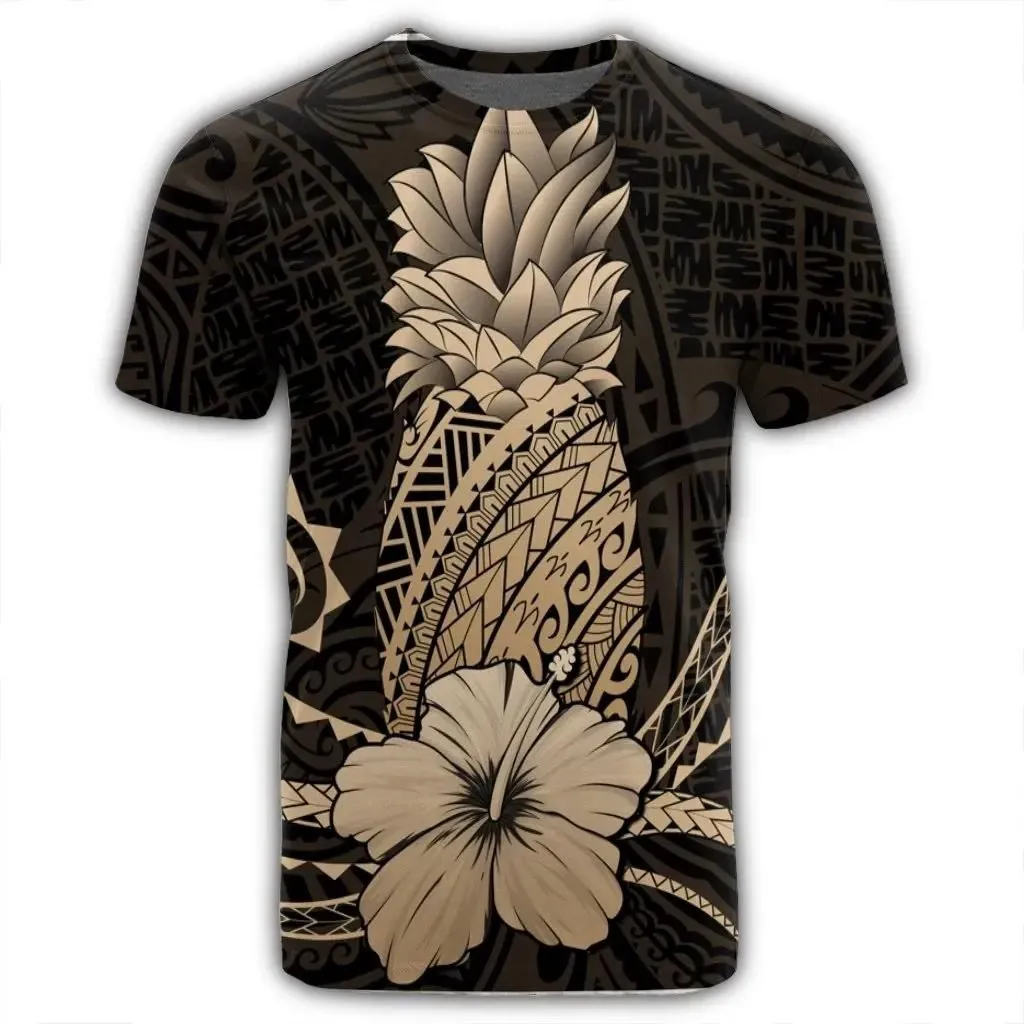 Alohawaii Tee - Hawaii Polynesian Pineapple Hibiscus T-shirt Gold - AH - J4R