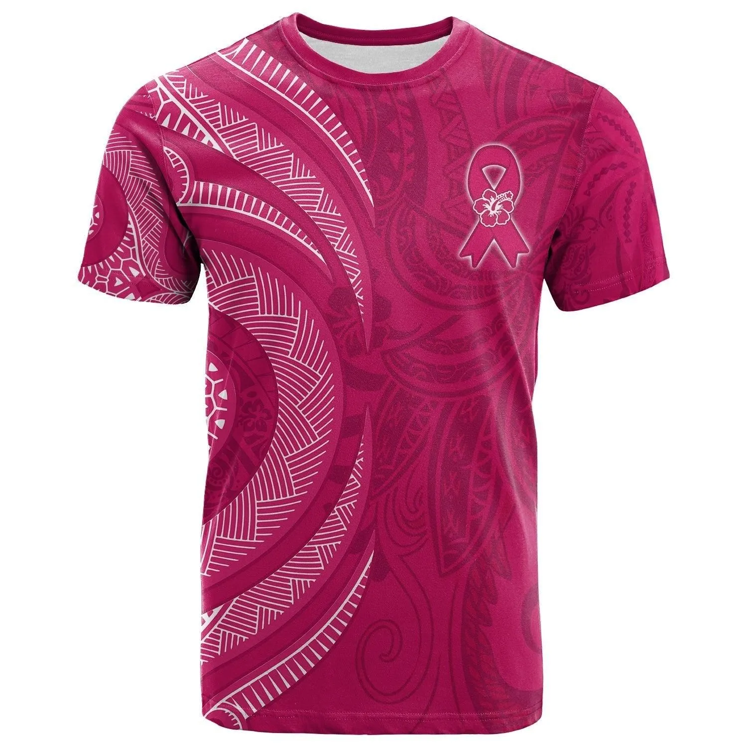 Custom Personalised Breast Cancer Awareness T Shirt Hibiscus Polynesian No One Fights Alone LT13