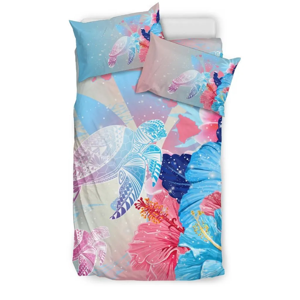 FamilyGater Bedding Set - Cover and Pillow Cases Hawaii Map Kanaka Hibiscus Polynesian Turtle Swimming - Sweet Dream Style - AH - J5