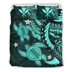 Hawaii Bedding Set - Hawaii Polynesian Turtle Hibiscus Bedding Set - Turquoise