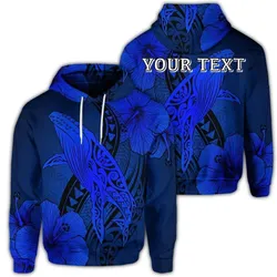 (Personalised) Hawaiian Map Whale Swim Hibiscus Polynesian Hoodie - Blue