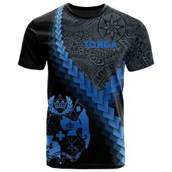Tonga T shirt - Tonga Coat Of Arms With Polynesian Tattoo Blue