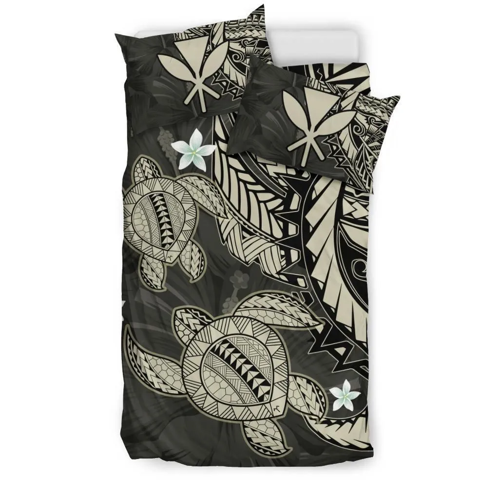 Hawaiian Bedding Set - Hawaii Polynesian Turtle Hibiscus Bedding Set - Beige