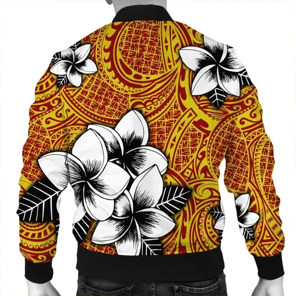 Alohawaii Jacket - Hawaiian Plumeria Tribe Yellow Red Polynesian Bomber Jacket AH - J0R