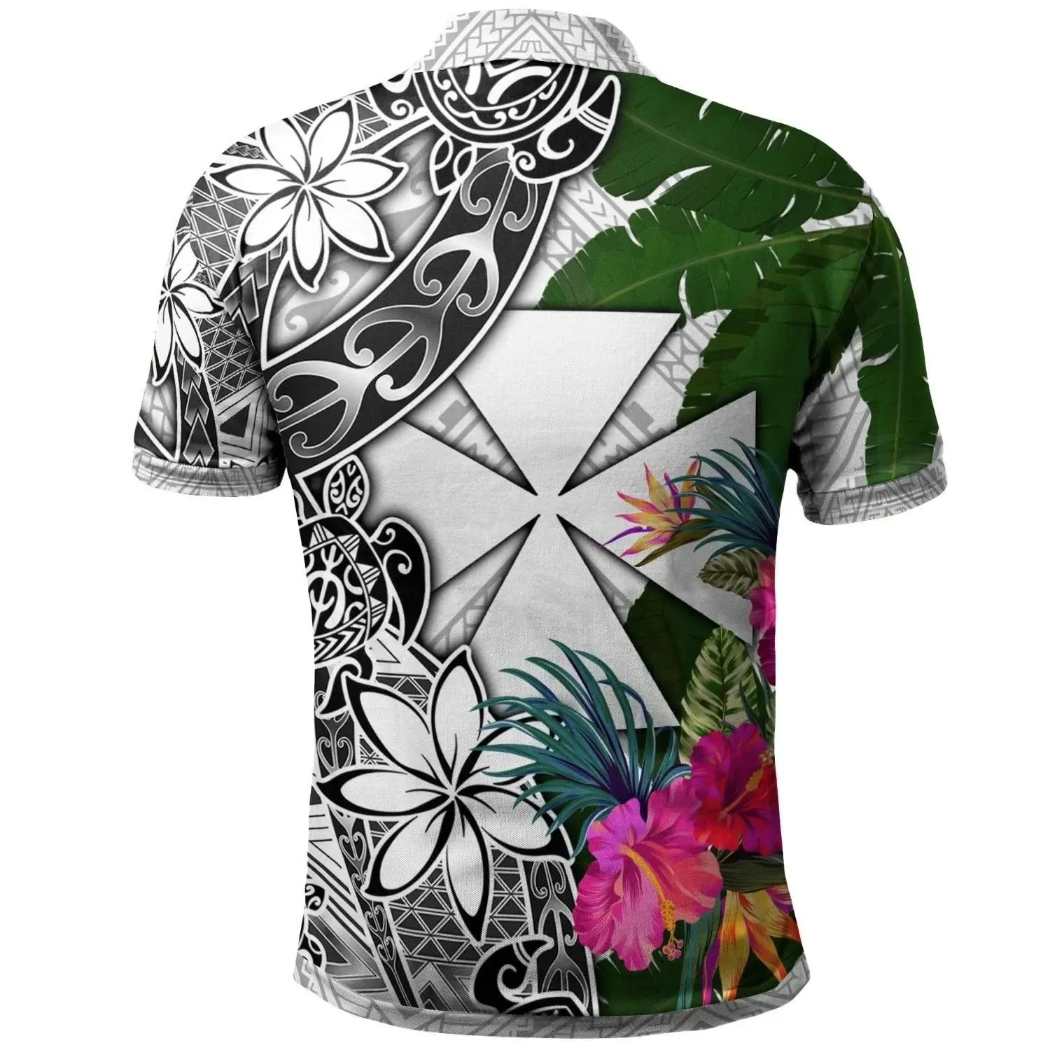 Wallis And Futuna Polo Shirt White - Turtle Plumeria Banana Leaf - BN11