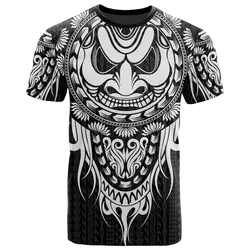 Polynesian All Over T-Shirt - Tattoo Tiki Mask White - BN12