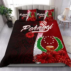 Pohnpei Micronesia Bedding Set - Coat Of Arm With Hibiscus