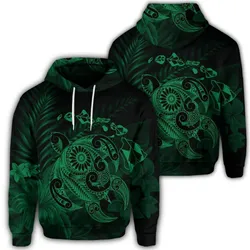 Hawaiian Map Turtle Tattoo Hibiscus Plumeria Polynesian Hoodie - Green