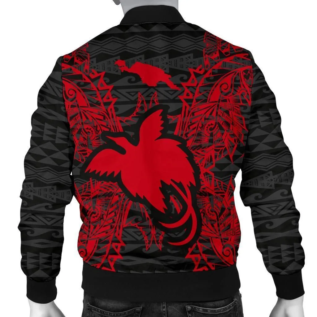 Papua New Guinea Polynesian Mens Bomber Jacket Map Red