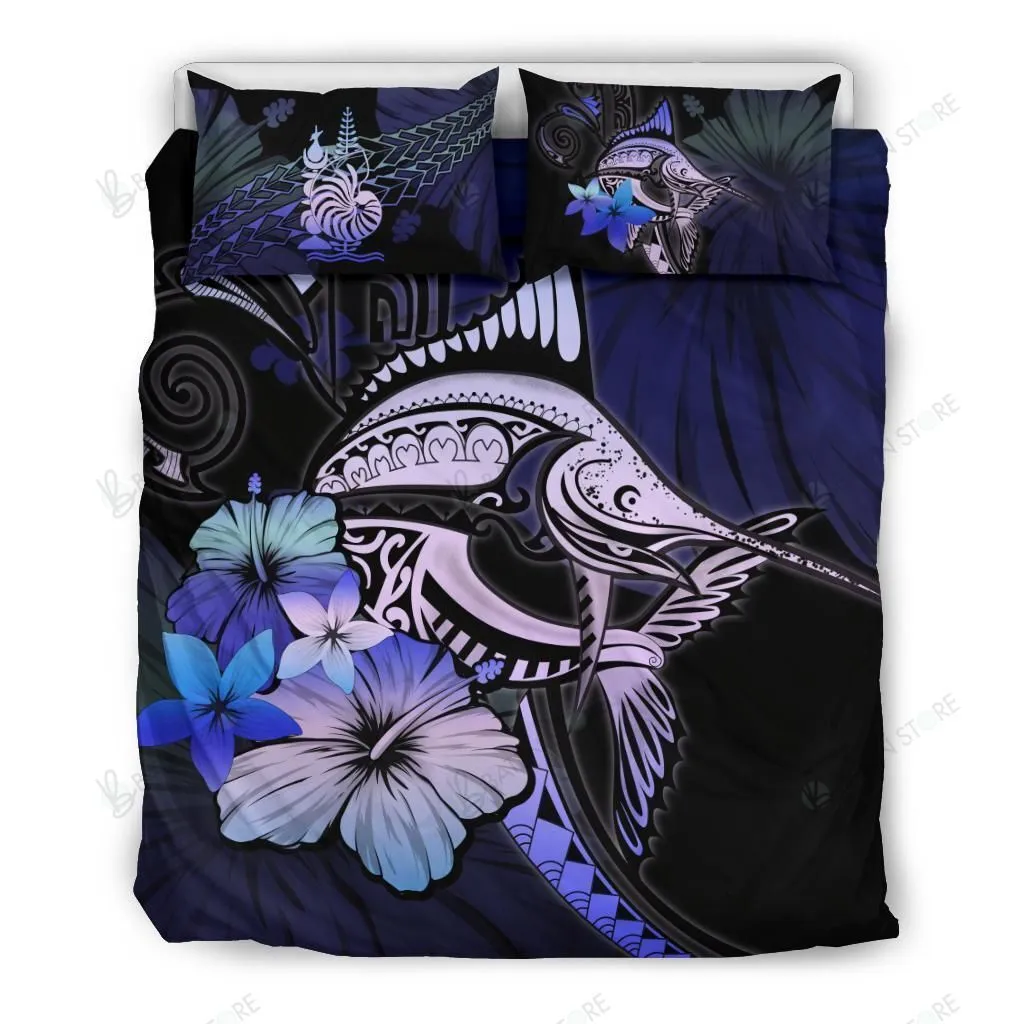 New Caledonia Marlin And Hibiscus Bedding Set Bedroom Decor Purple Blue