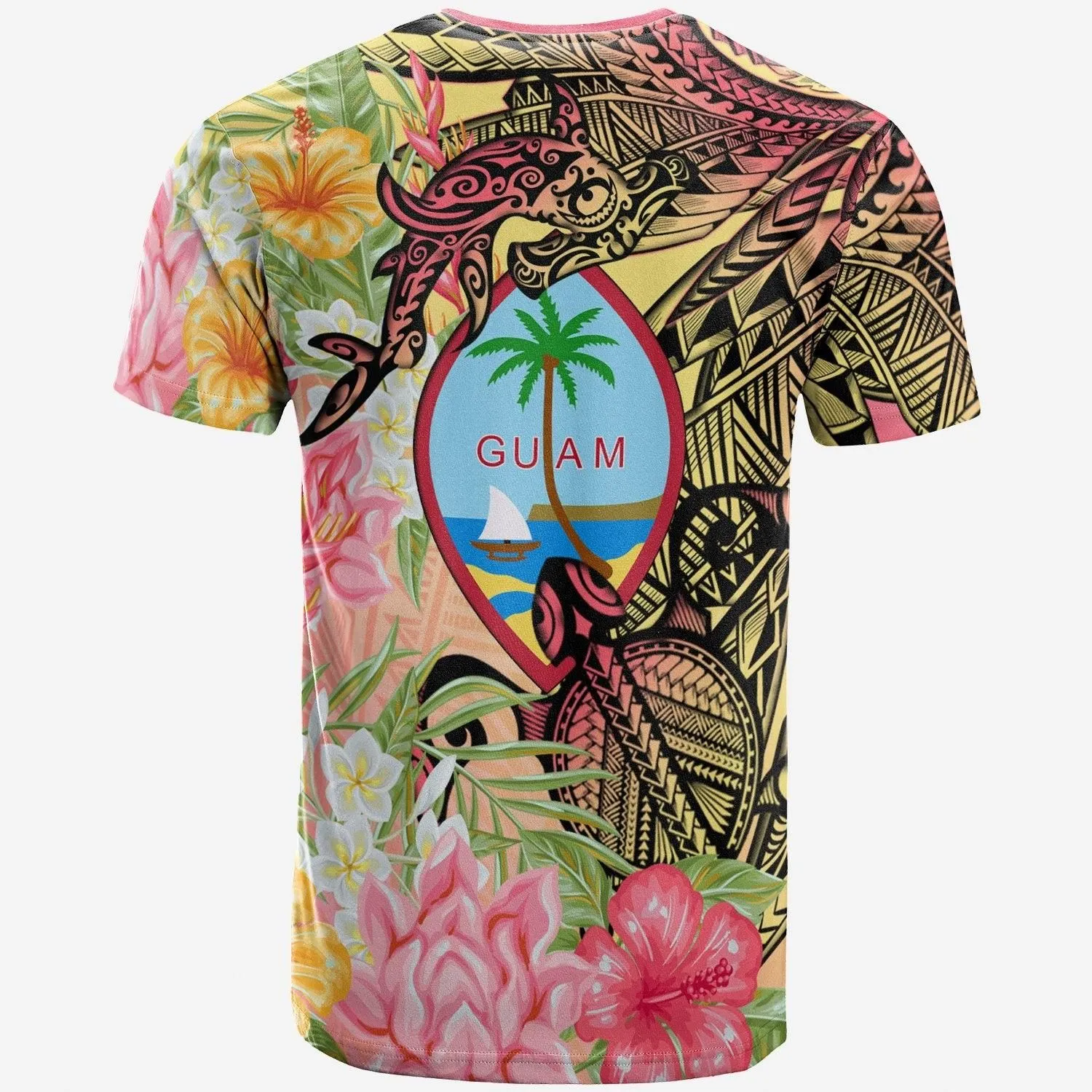 Guam T-Shirt - Flowers Tropical With Sea Animals