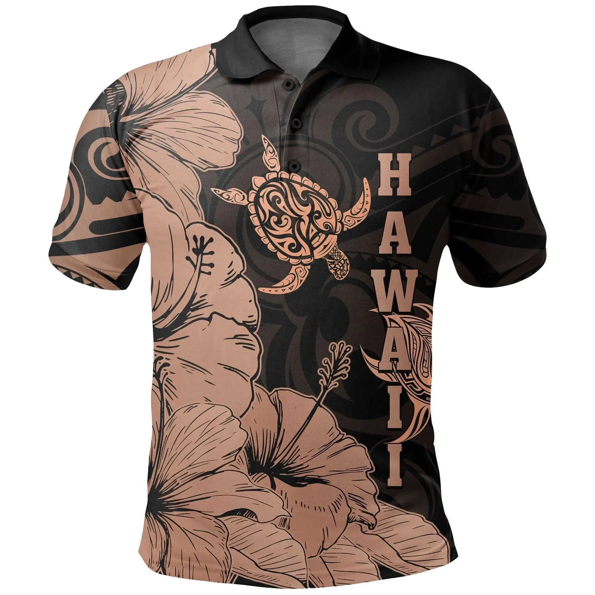 Hawaii Turtle Polo Shirt Polynesian Hibiscus Art Ver 2.0 Orange AH J1