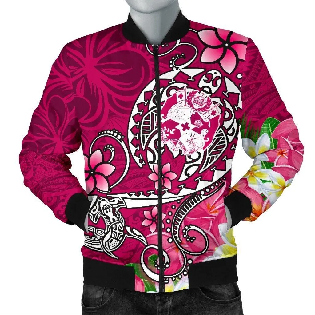 Tonga Mens Bomber Jacket - Turtle Plumeria (Pink)