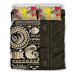 Hawaii Bedding Set - Gold Polynesian Hibiscus Tribal Style A24