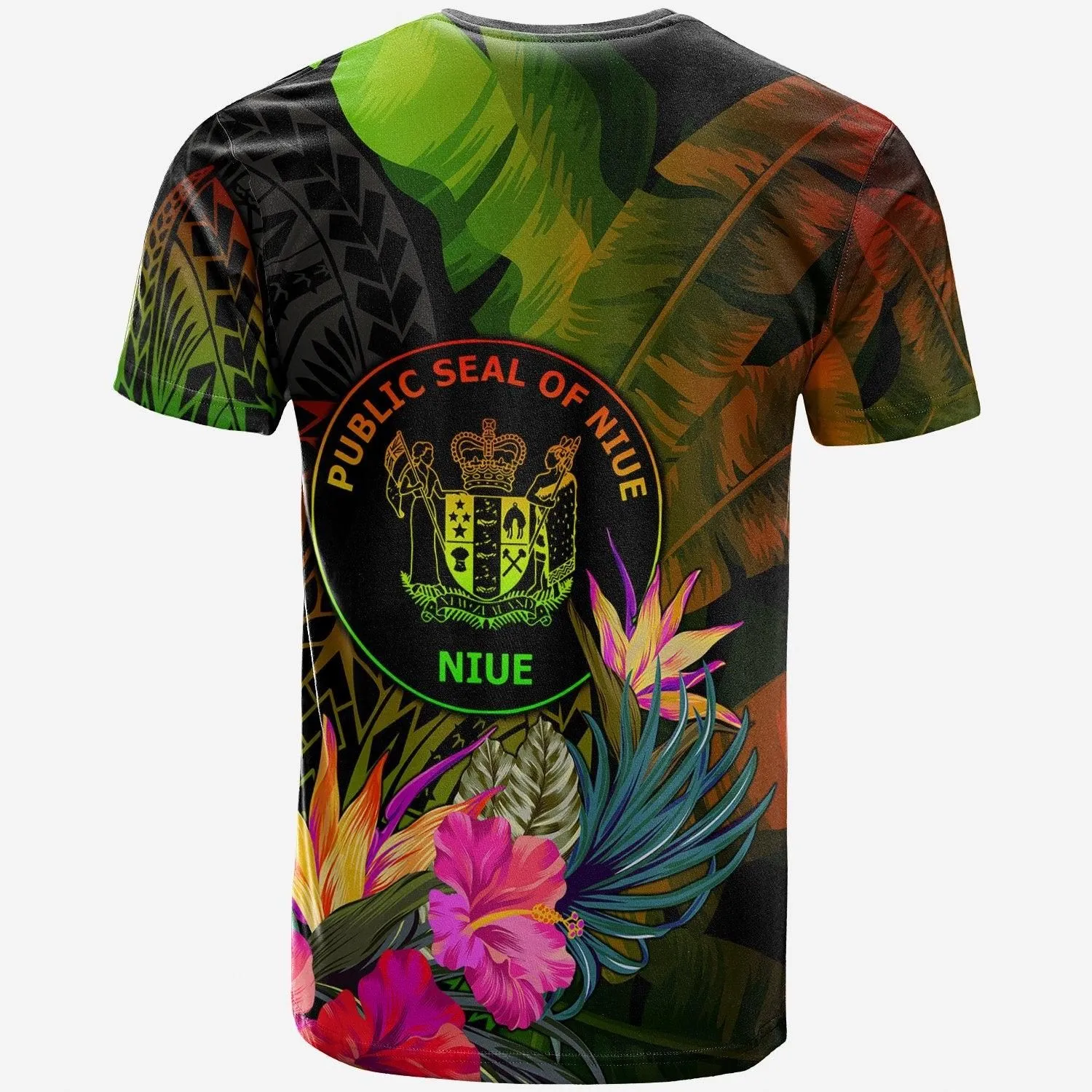 Niue Polynesian T-Shirt - Hibiscus and Banana Leaves