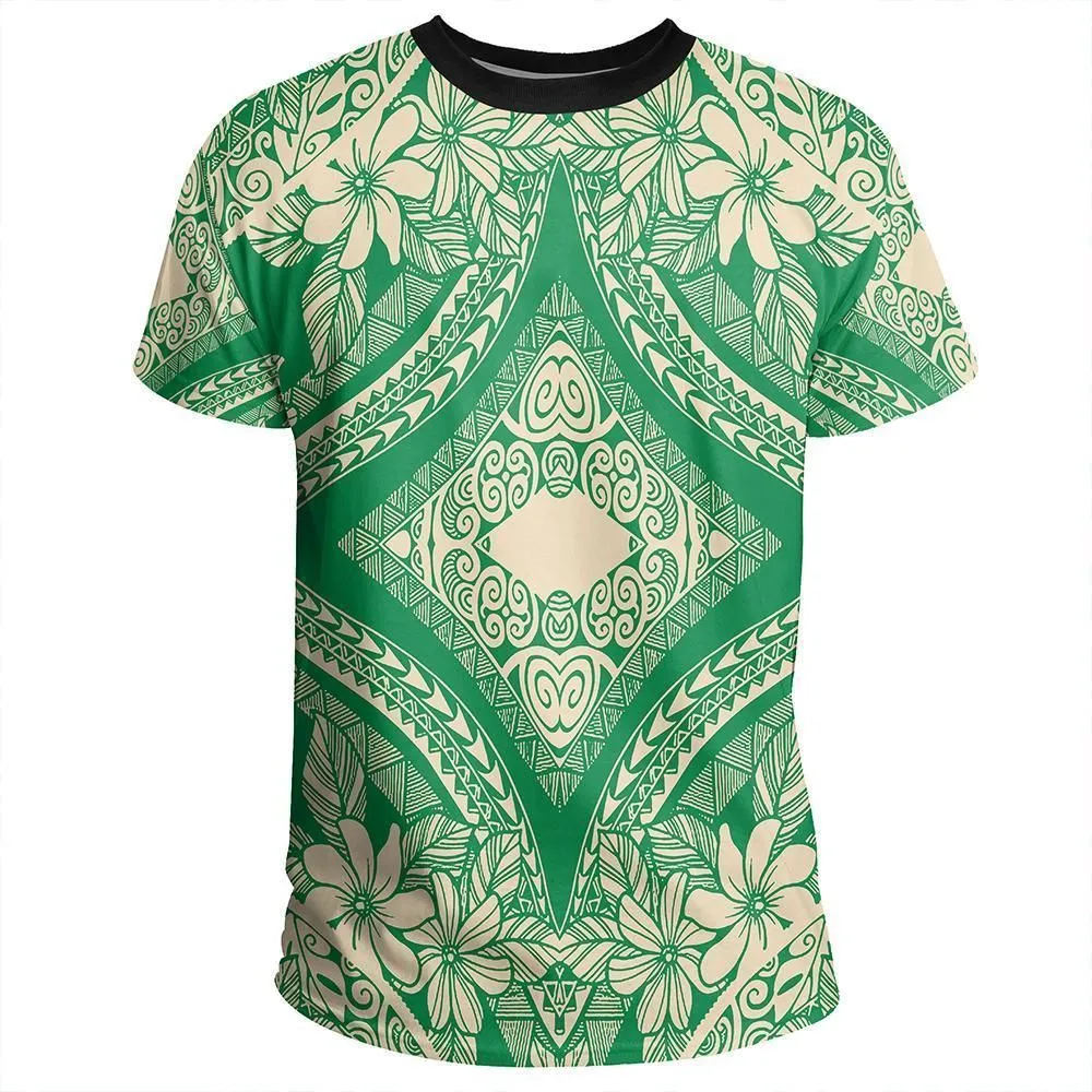 Polynesian Plumeria Mix Green T shirt
