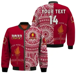 (Custom Text And Number) Beulah Tonga College Bomber Jacket Class Of Year Tongan Ngatu Pattern LT14