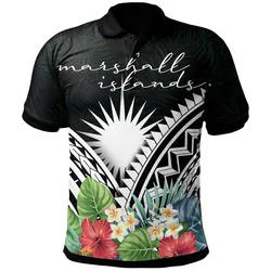 Marshall Islands Polo Shirt - Marshall Islands Coat of Arms and Polynesian Tropical Flowers White