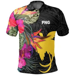Papua New Guinea Polo Shirt - Hibiscus Polynesian Pattern