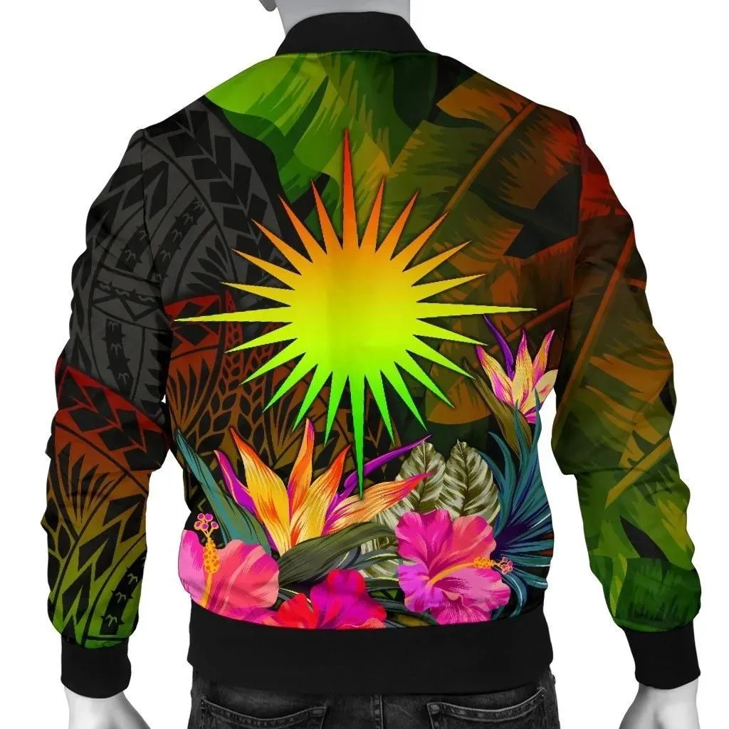 Marshall Islands Polynesian Personalised Men's Bomber Jacket -  Hibiscus and Banana Leaves -BN15