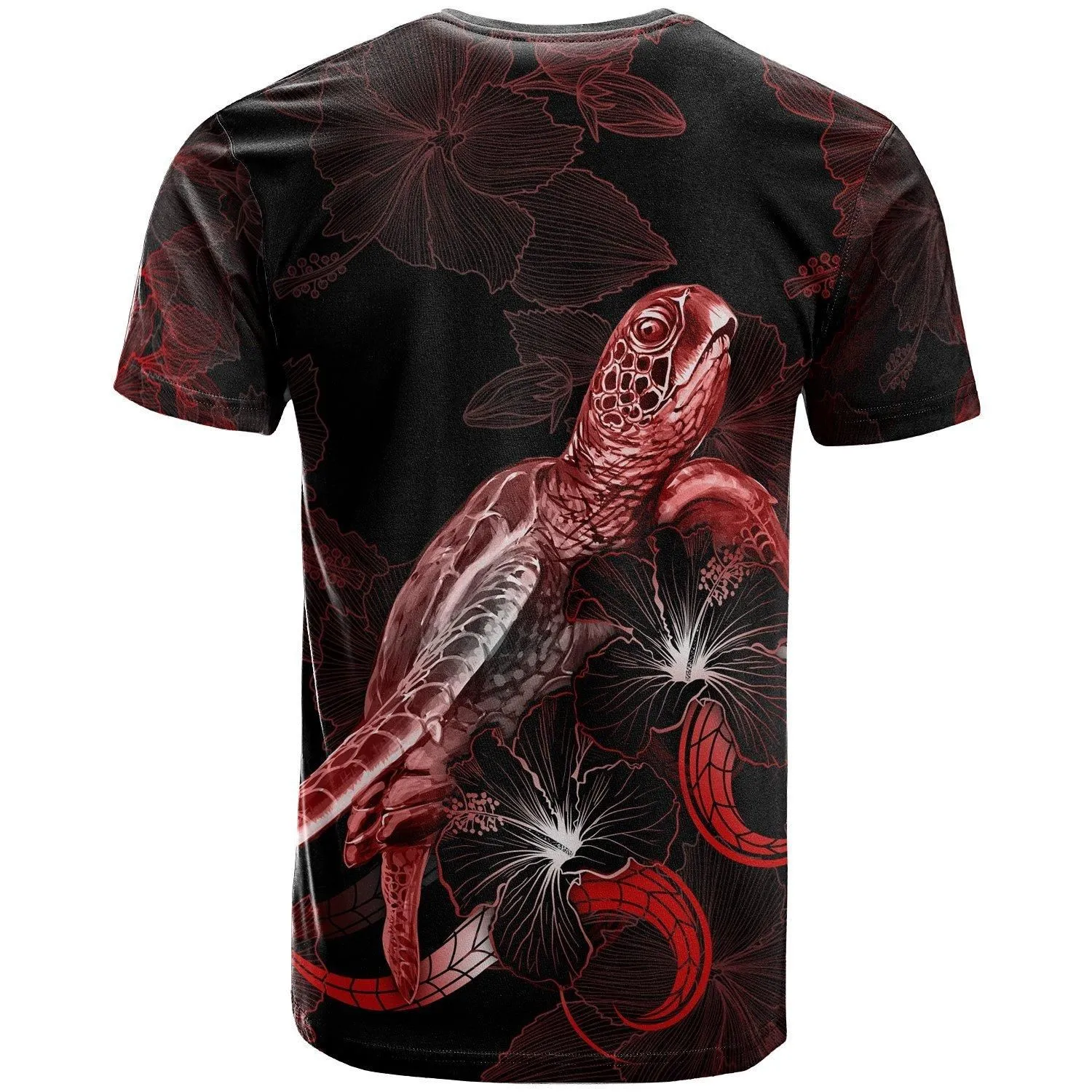 Alohawaii T-Shirt - Tee Tahiti Polynesian - Turtle With Blooming Hibiscus Red - BN22